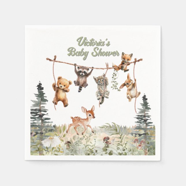 Serviette En Papier Animaux des bois Clothesline Baby shower forestier (Devant)