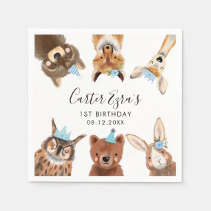 Serviette En Papier Animaux des bois Fête d'anniversaire bleu