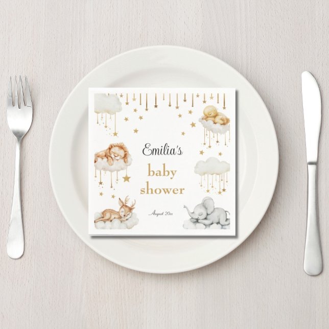 Serviette En Papier Animaux Endormis Ciel Étoilé Or Capriceux (Créateur téléchargé)