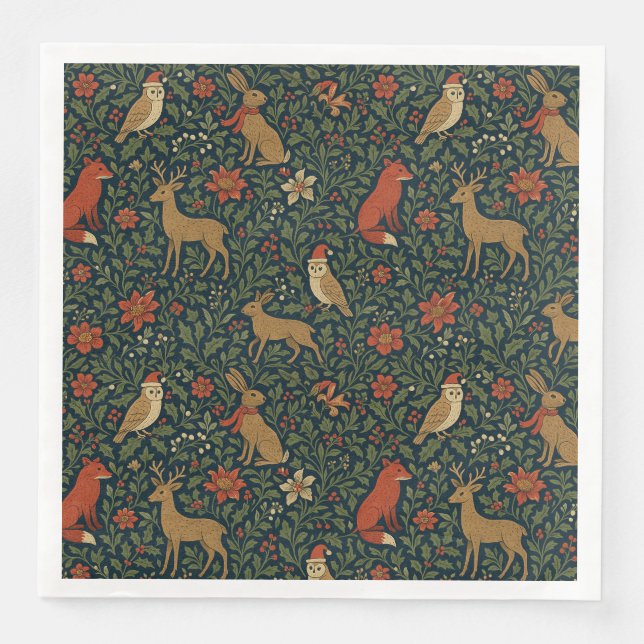 Serviette En Papier Animaux et botaniques de Noël victoriens (Devant)