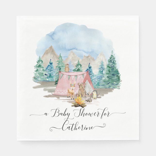 Serviette En Papier Animaux forestiers Ours de cerf Baby shower floral (Devant)