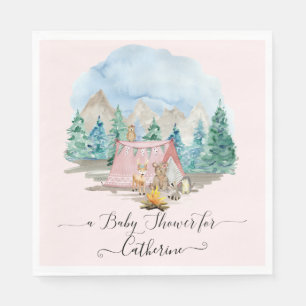 Serviette En Papier Animaux forestiers Ours de cerfs Baby shower rose