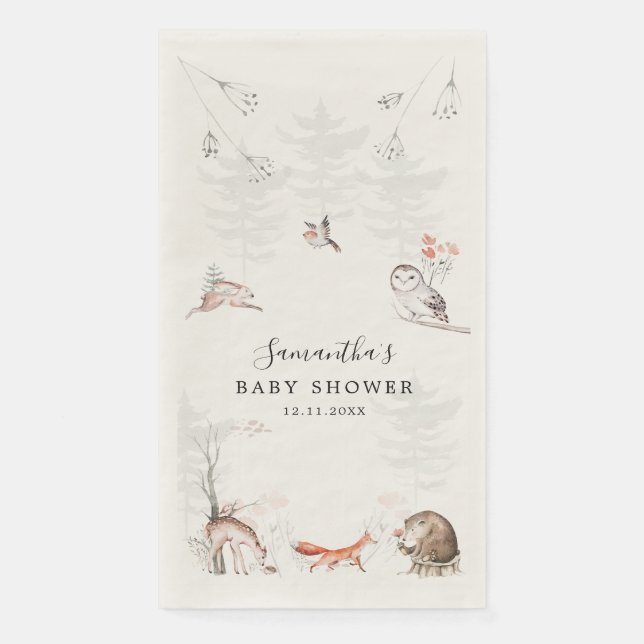 Serviette En Papier Animaux forestiers rustiques Baby shower élégant (Devant)