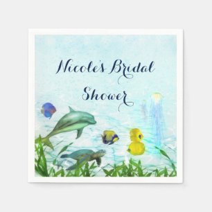 Serviette En Papier Animaux Marins Plage Aquarelle Élégante Fête Sur M