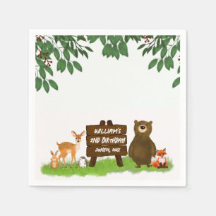 Serviette En Papier Animaux mignons de la forêt Joyeux anniversaire en