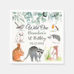Serviette En Papier Animaux mignons de la forêt pour 1er anniversaire,