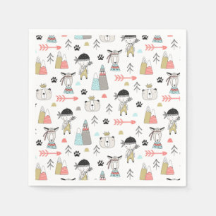 Serviette En Papier Animaux mignons de région boisée et motif indien