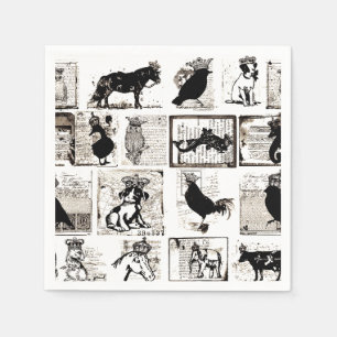 Serviette En Papier Animaux royaux noirs et blancs vintages