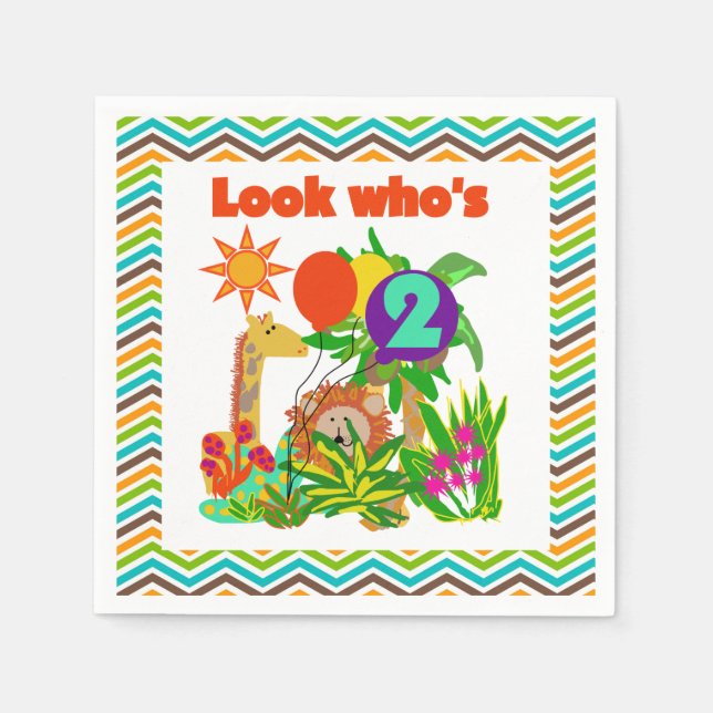 Serviette En Papier Animaux Safari 2e Anniversaire Papier serviettes (Devant)