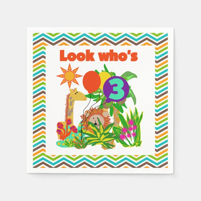 Serviette En Papier Animaux Safari 3ème anniversaire Papier serviettes (Devant)