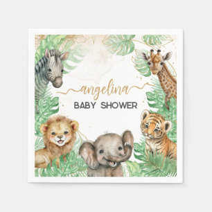 Serviette En Papier Animaux Safari Baby shower de verdure tropicale