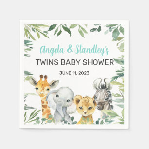 Serviette En Papier animaux safari blanc baby shower serviettes. servi