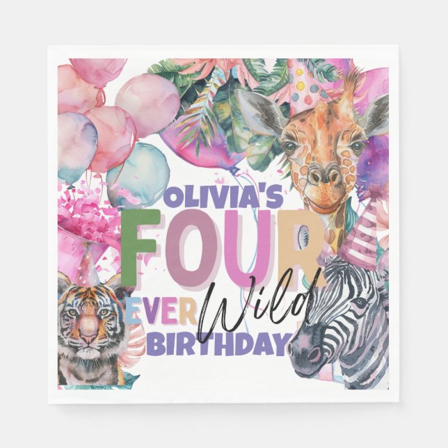 Serviette En Papier Animaux Safari Jungle Quatre Jours Sauvages Annive (Devant)