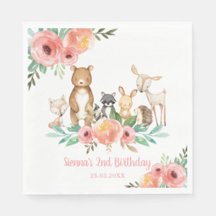 Serviette En Papier Animaux Whimsical Floral Woodland 1er anniversaire
