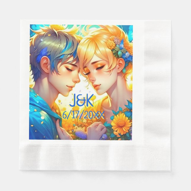 Serviette En Papier Anime Boy and Girl Floral Couple Personnalisé (Devant)