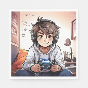 Serviette En Papier Anime Boy Jouer Jeux Vidéos Anniversaire Fête