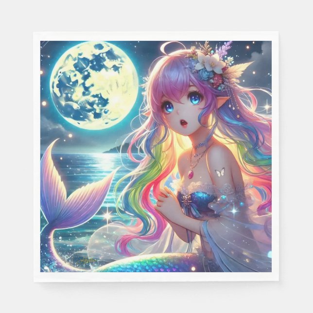 Serviette En Papier Anime Girl chanter Moonlight Pixie Rainbow Mermaid (Devant)