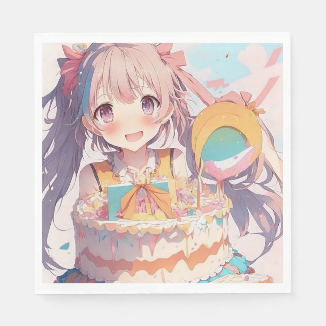 Serviette En Papier Anime Girl with Whimsical Birthday (Devant)
