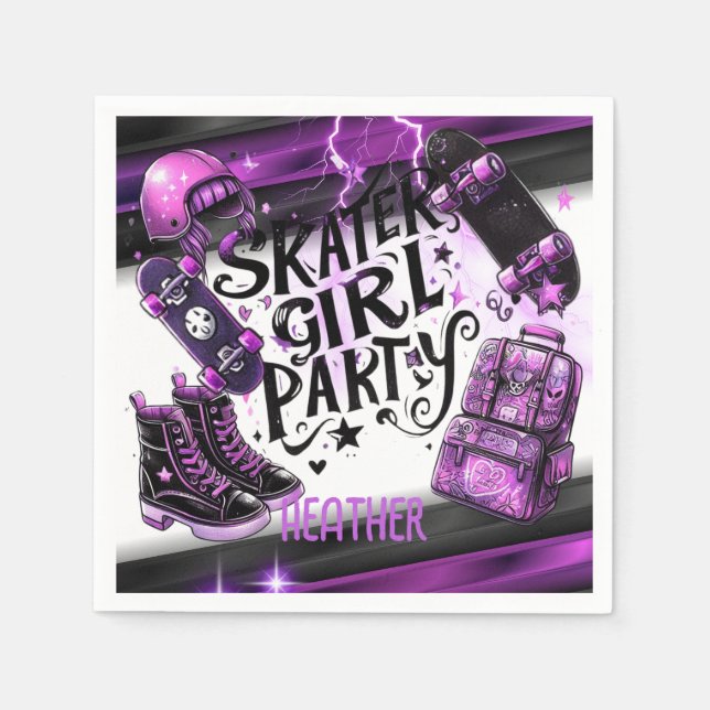 Serviette En Papier Anime Skater Girl Anniversaire Fête Skateboard (Devant)