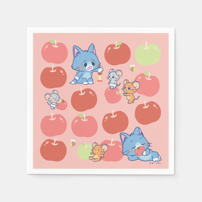 Serviette En Papier Anime Tom, Jerry et Tuffy Apple Motif (Devant)