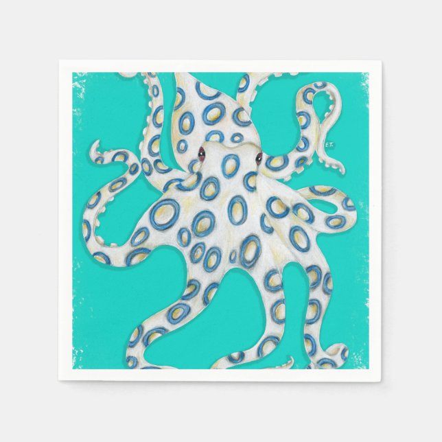 Serviette En Papier Anneau bleu Octopus (Devant)