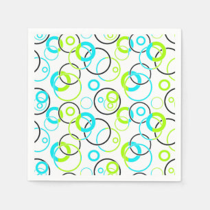 Serviette En Papier anneaux et cercles bleus verts et noirs sur fond b