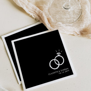 Serviette En Papier Anneaux fiançailles   Partie d'engagement Noir