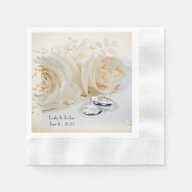 Serviette En Papier Anneaux mariages et roses (Devant)