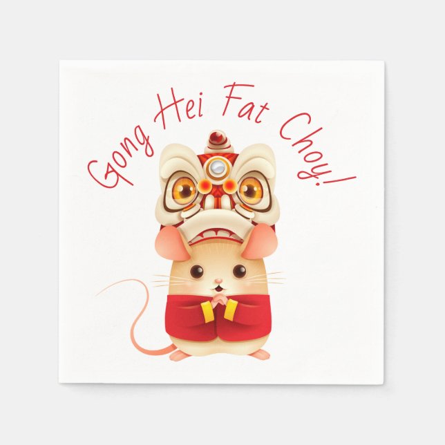 Serviette En Papier Année de la danseuse du lion de Chine Rat (Devant)