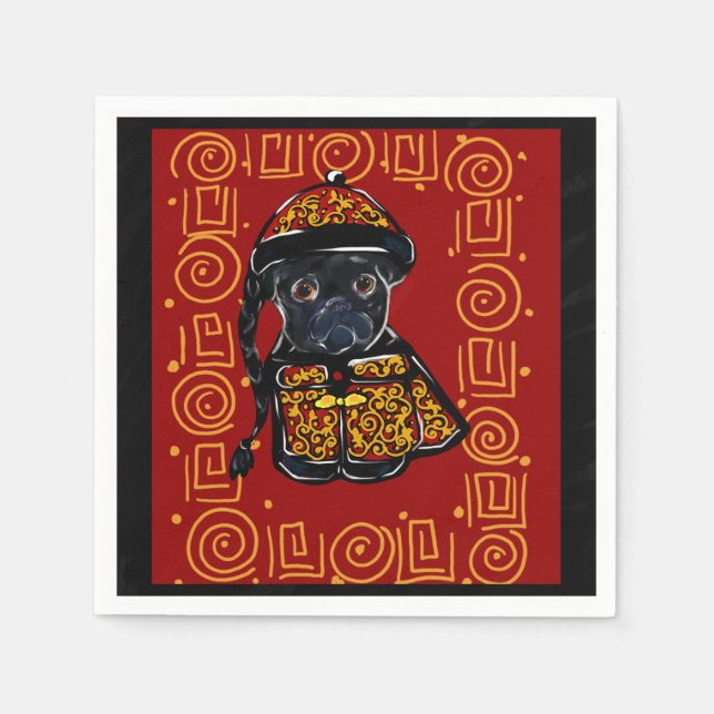 Serviette En Papier Année du Chien Carlin Noir (Devant)