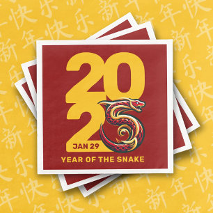 Serviette En Papier Année Or Rouge du Serpent 2025