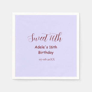 Serviette En Papier Anniversaire 16 ans doux violet pastel mauve rétro