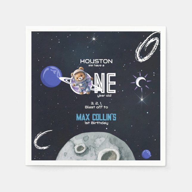 Serviette En Papier Anniversaire 1 an Astronaute de l'Espace (Devant)