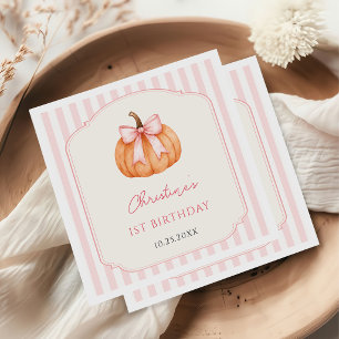 Serviette En Papier Anniversaire 1 an Citrouille Orange Ruban Rose