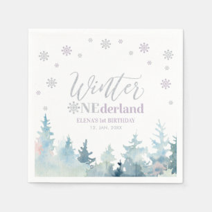 Serviette En Papier Anniversaire 1 an Silver & Purple Winter Onederlan