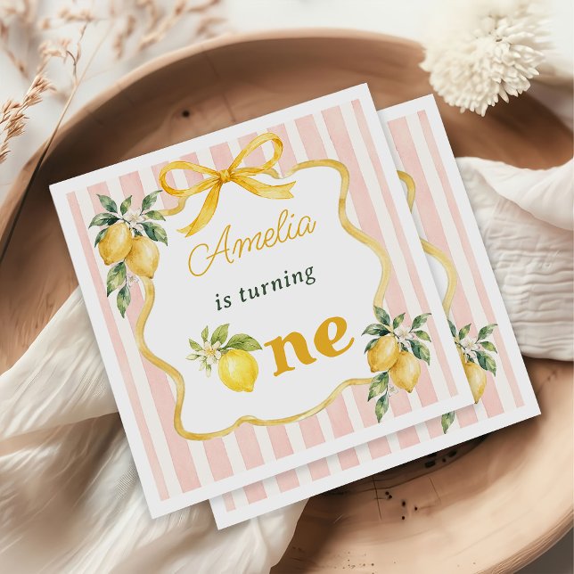 Serviette En Papier Anniversaire 1 an Thème Citron Rose Gingham (Créateur téléchargé)