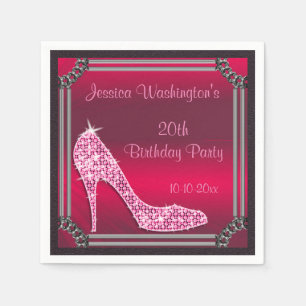Serviette En Papier Anniversaire 20 ans élégant stiletto rose encadré