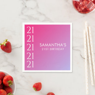 Serviette En Papier Anniversaire 21 Ans Dégradé Rose Gras Moderne Tend