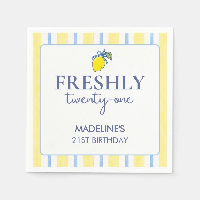 Serviette En Papier Anniversaire 21 Ans Frais Tendance Citron (Devant)