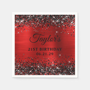 Serviette En Papier Anniversaire 21 ans paillettes noires et feuille r