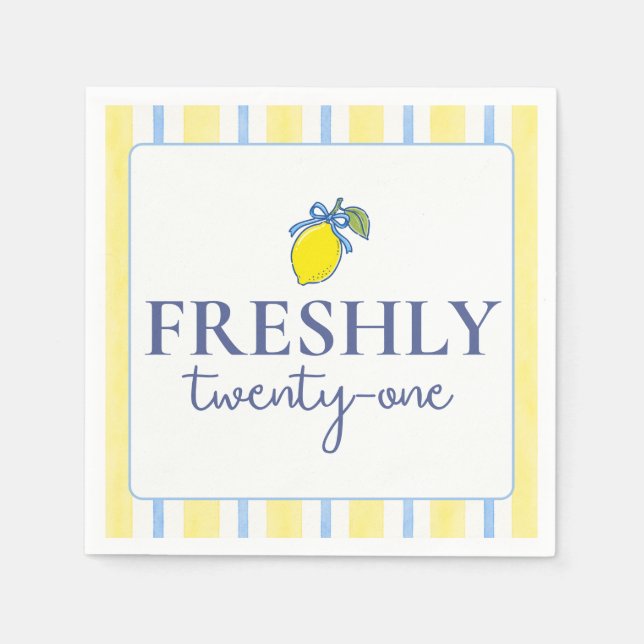 Serviette En Papier Anniversaire 21 Tendance Citron Frais (Devant)