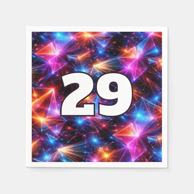 Serviette En Papier Anniversaire 29 ans Néon Polygone Abstrait  (Devant)
