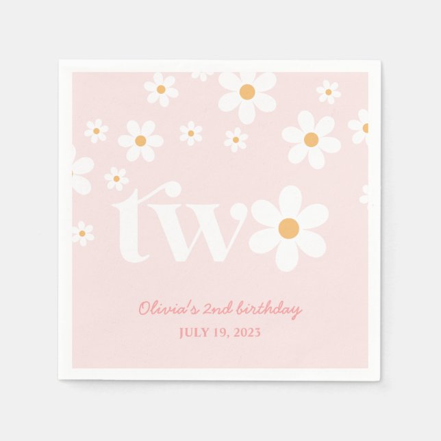 Serviette En Papier Anniversaire 2 ans fleurs de marguerite (Devant)