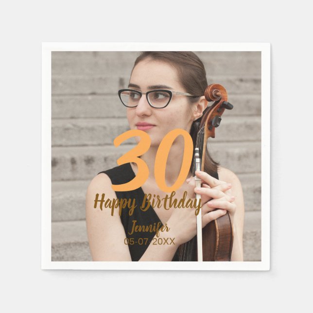 Serviette En Papier anniversaire 30 ans ajouter nom date année photo b (Devant)