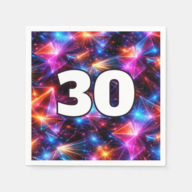Serviette En Papier Anniversaire 30 ans Néon Polygone Abstrait  (Devant)
