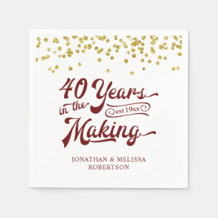 Serviette En Papier Anniversaire 40 ANS DANS LA Confetti D'Or