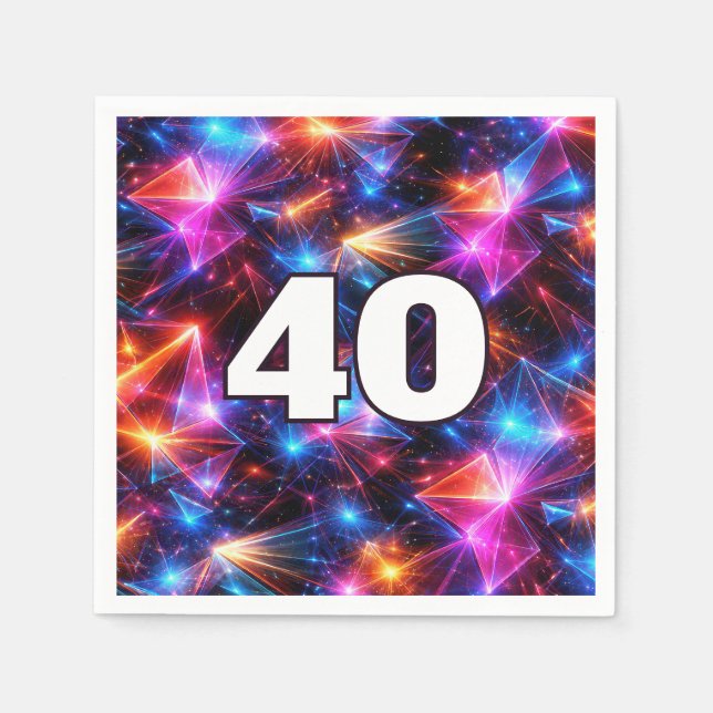 Serviette En Papier Anniversaire 40 ans Néon Polygone Abstrait  (Devant)