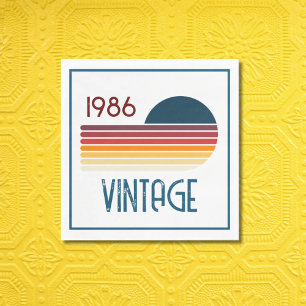Serviette En Papier Anniversaire 40 ans Vintage 1986 Rayure Rétro Sole