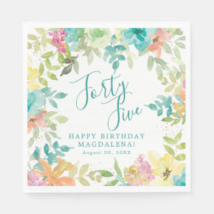 Serviette En Papier Anniversaire 45 ans Eté Aquarelle Floral Personnal