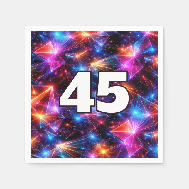 Serviette En Papier Anniversaire 45 ans Néon Polygone Abstrait  (Devant)